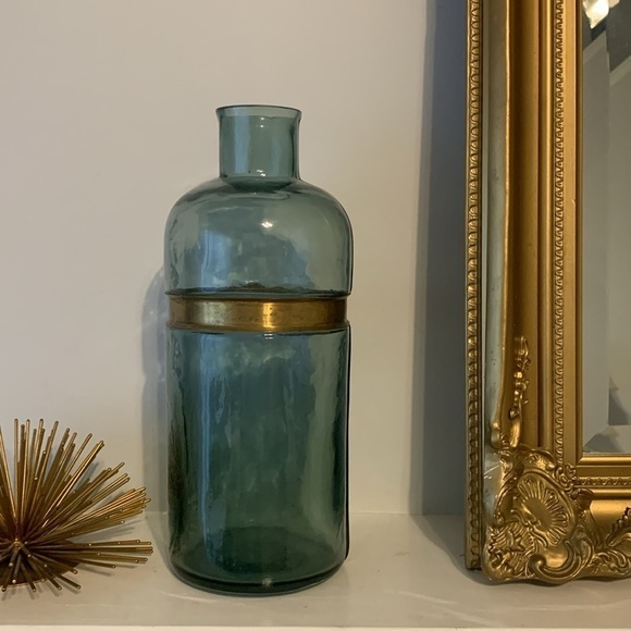 Blue gold metal trim glass vase boho traditional home decor art decor shelf‎ - Picture 5 of 11